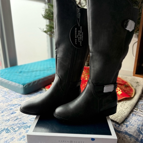 NIB Karen Scott Gray Knee-High Vegan Leather Women's Riding Boots - Picture 5 of 9